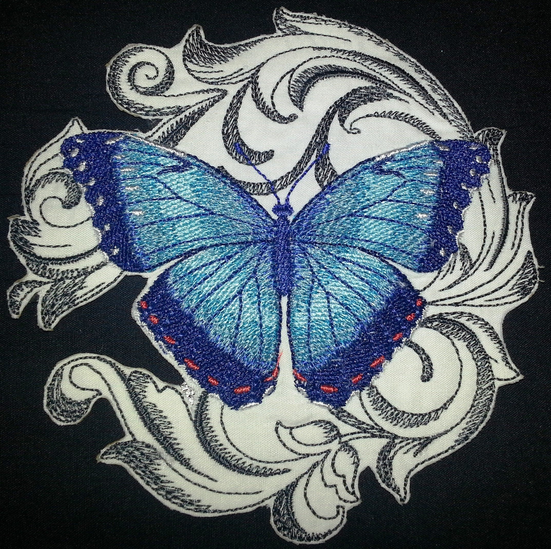 BeyondVision Custom and Unique Amazing Colorful Butterflies [Blue Morpho with Baroque ] Embroidered Iron On/Sew Patch (5" x 5") Made in USA