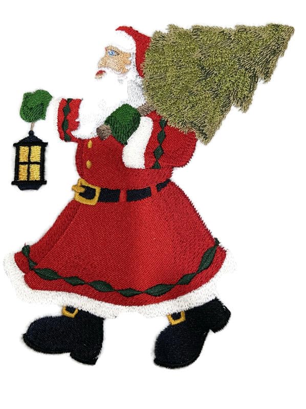 Beyond Vision Merry Christmas [ Bringing Home The Tree with Santa ] Embroidered Iron on/Sew Patch (5.85" x 6.67")