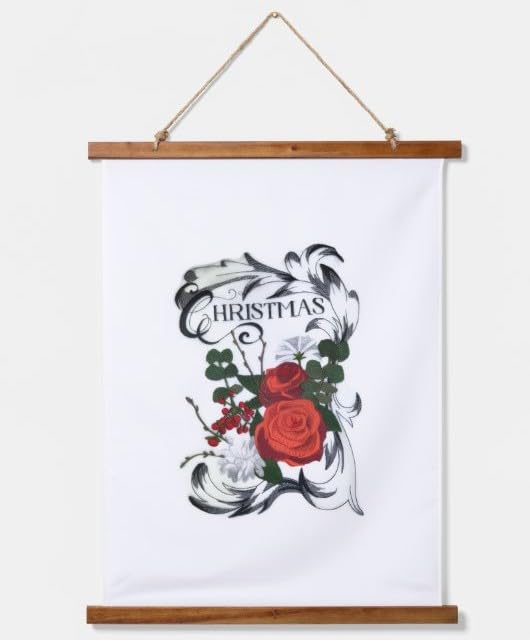 Parche bordado para planchar o coser Merry Christmas Boutique [Rosas navideñas] [17 x 24 cm] [Hecho en EE. UU.]