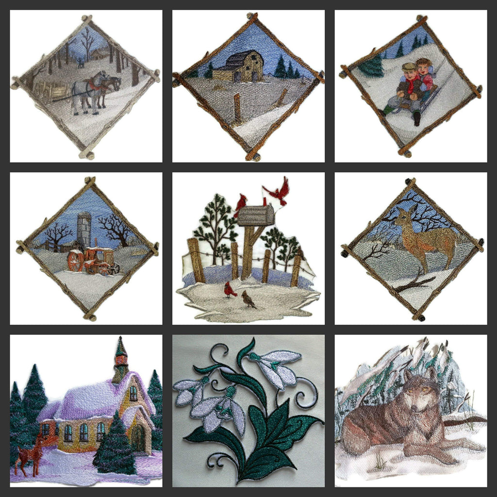 Parche bordado para planchar o coser "Bonanza de invierno" personalizado y único de BeyondVision [Escena campestre con ciervos en acuarela] [19,5 x 14,2 cm] [Hecho en EE. UU.]