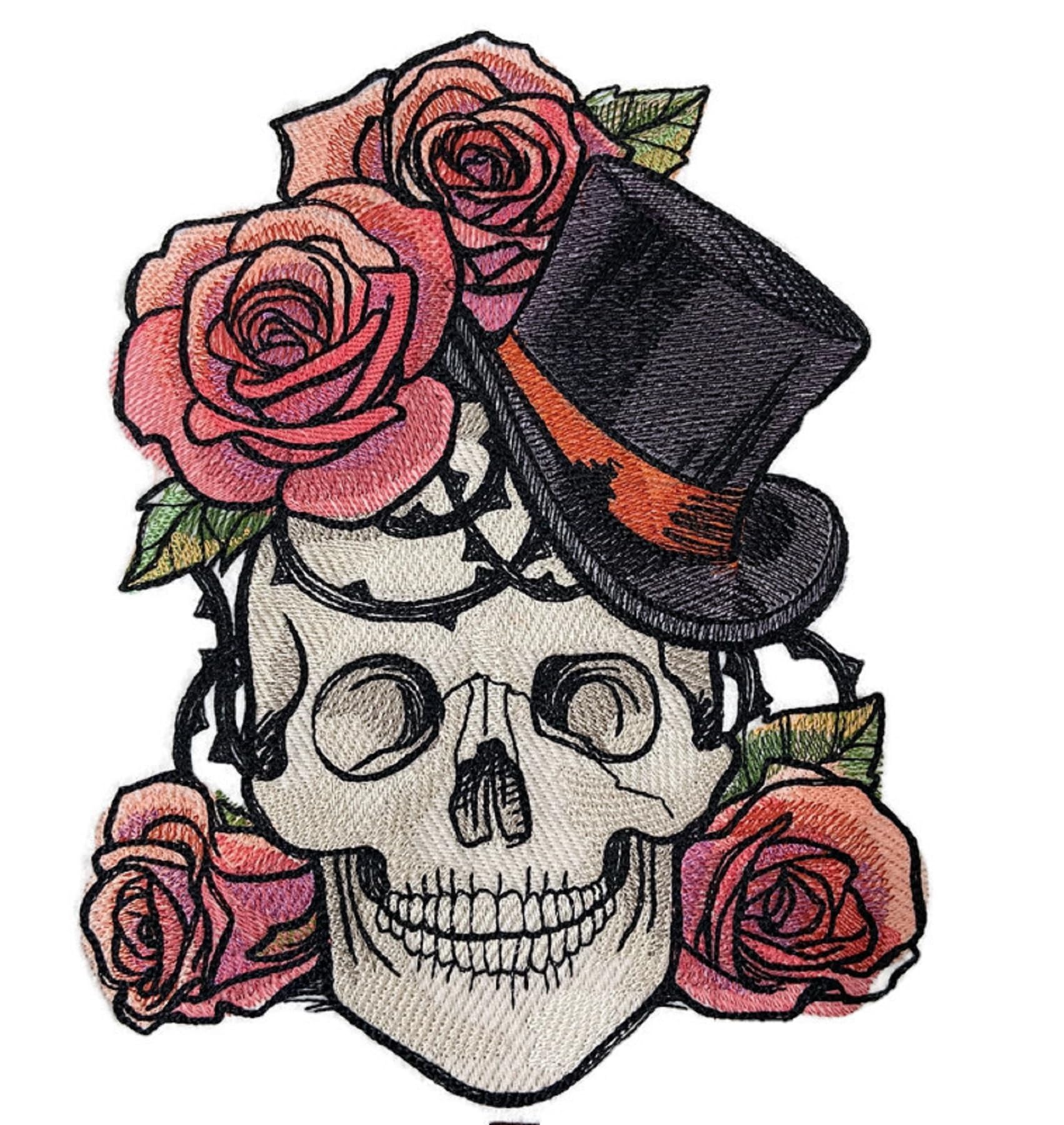 Custom Hats Off Skull Embroidery Iron On/Sew Patch (6.85" x 9.06")