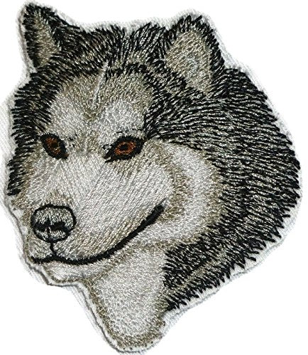 Impresionante parche bordado termoadhesivo con cara de perro Malamute de Alaska [7,6 cm x 6,35 cm] [Hecho en EE. UU.]