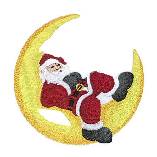 BeyondVision Country Christmas [Santa on The Moon Embroidered Iron on/Sew Patch [(6.9" x 6.9")