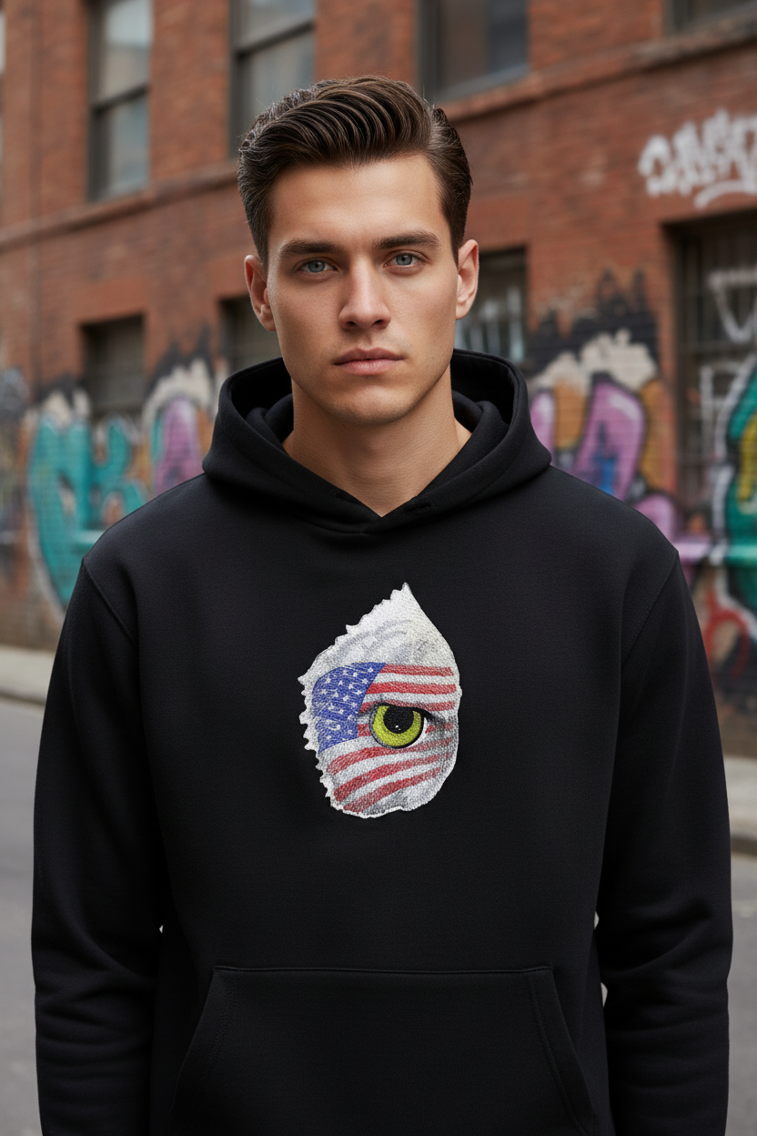 Chest placement on hoodie