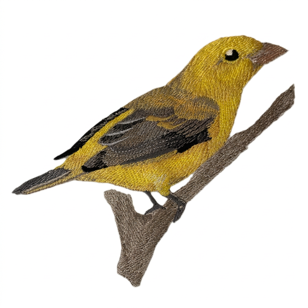 Cleaned yellow bird embroidery
