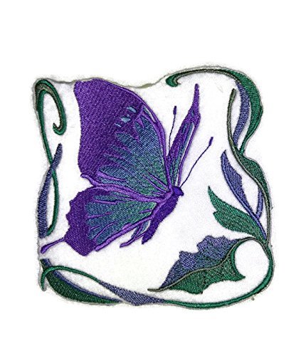 Parche bordado para planchar o coser de mariposas coloridas, único y personalizado [Mariposa Art Nouveau] (12,3 x 12,3 cm) - Hecho en EE. UU.