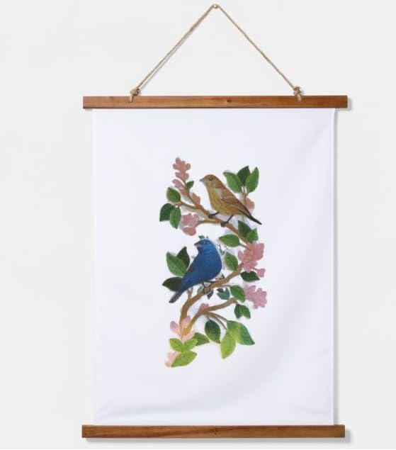 Nature Weaved in Threads, Amazing Birds Kingdom [Indigo Bunting Panel ] [Custom and Unique] Embroidered Iron on/Sew Patch (11.74" x 6.09") [Made in USA]
