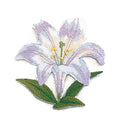 Watercolor White Lily Bloom (5.34" x 4.85") embroidered iron-on patch