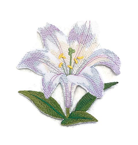 Custom and Unique Water Color Blooms and Butterflies [Watercolor White Lily Bloom] Embroidered Iron on/Sew Patch (5.34" x 4.85") [Made in USA]