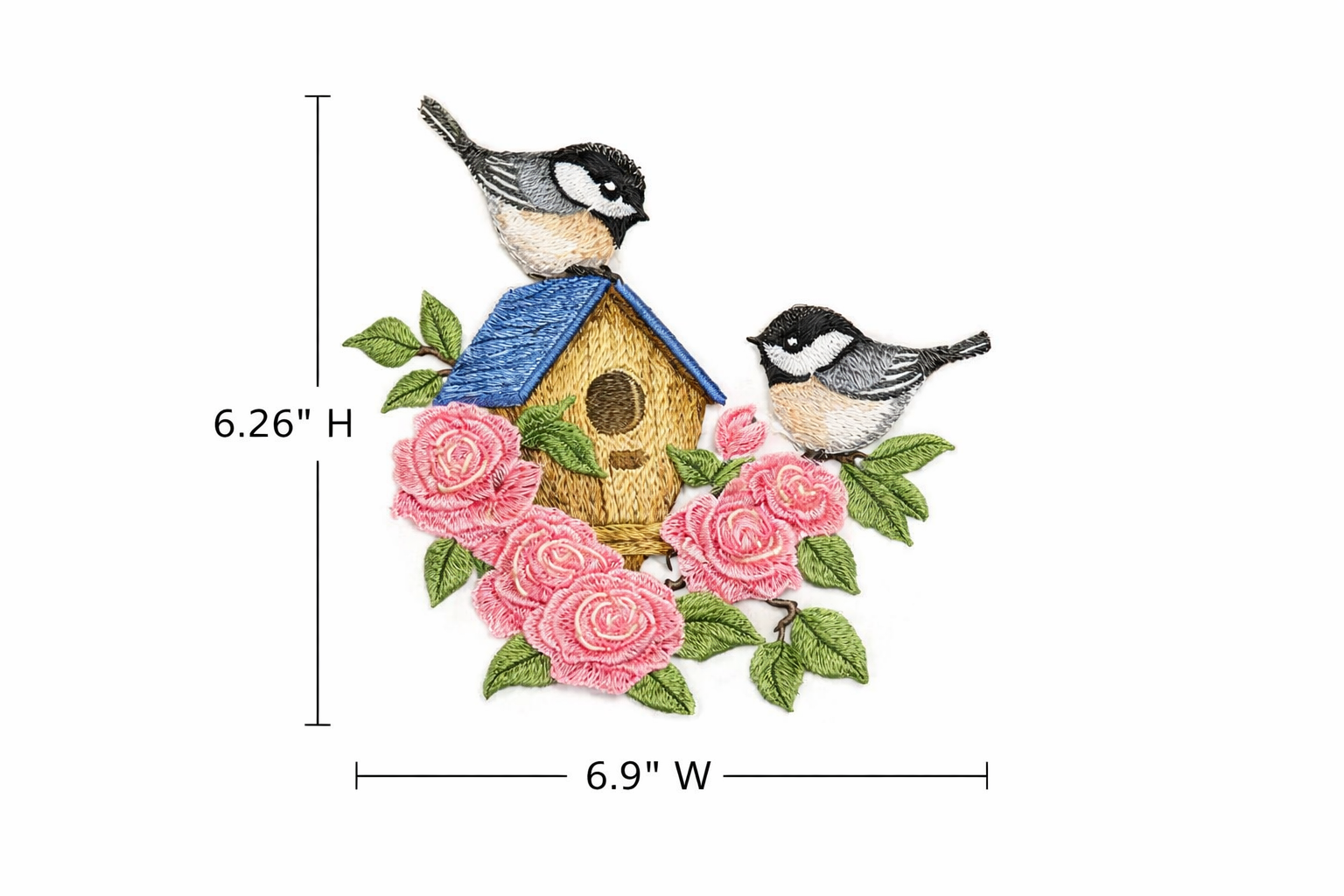 Blooming Chickadee Birdhouse Embroidered Patch – Nature-Inspired Iron-On or Sew-On Art, 6.9” x 6.26”, Made in USA