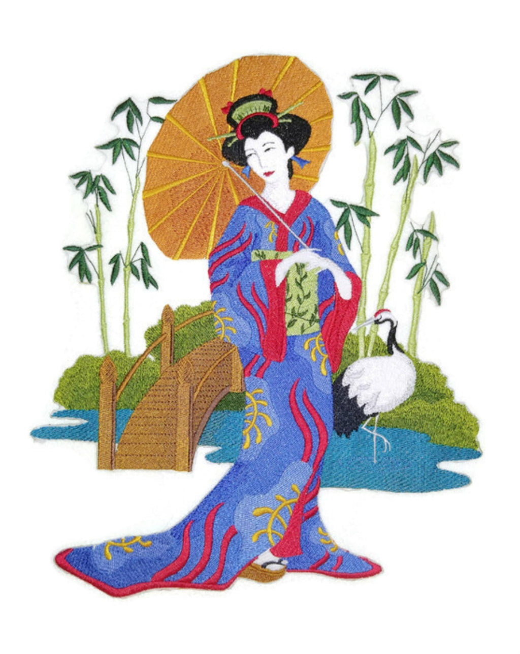 Amazing Custom Geisha Portraits [Geisha in Garden] [Rich Japanese Culture and Tradition] Embroidered Iron On/Sew Patch (11.5" x 9") [Made in USA]