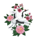 Red Crowned Crane in Bloom (6.9" x 7.7") embroidered iron-on patch