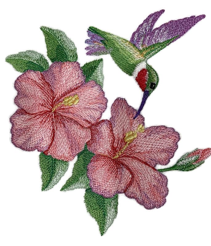 Parche bordado para planchar o coser de Beyond Vision, personalizado, con colibrí e hibisco, que calma a los pájaros [6,24" x 5,85"]