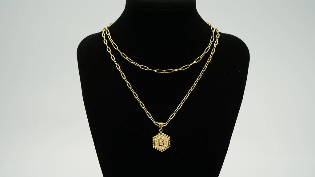 BeyondVision 18K Gold plated double layer double sided alphabet pendant necklace and choker necklace set