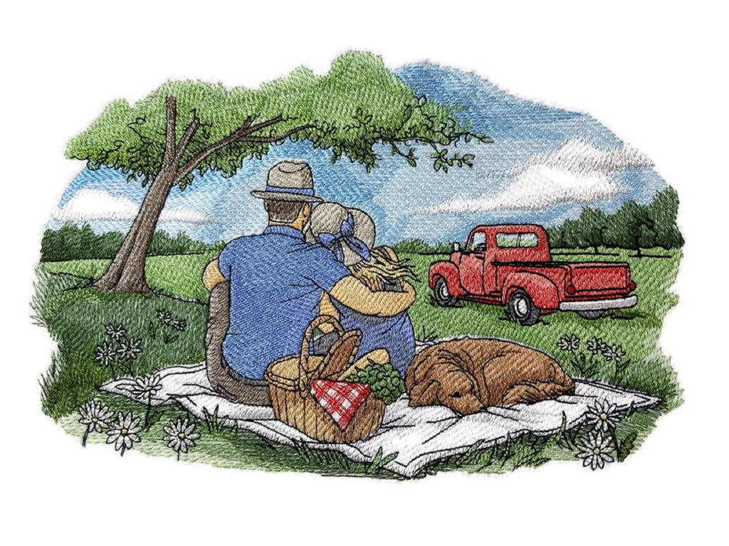 Beyond Vision Old Time Picnics in The Park Scene Embroidered Iron on/Sew Patch (10.39" x 6.89") [Made in USA]