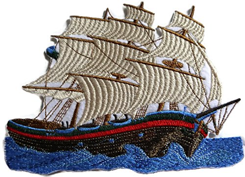 Parche bordado para planchar o coser "Ocean Calling", personalizado y único [Barco Alto] [16,5 x 12,7 cm], fabricado en EE. UU.
