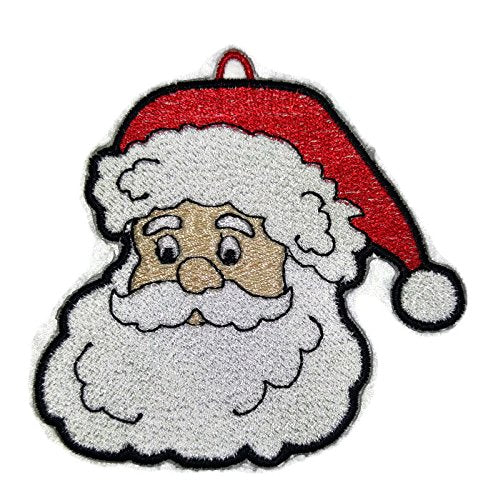 Santa Face Embroidered Iron on/Sew Patch (3.89" x 3.78") [Made in USA]
