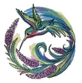 Lavender Blooms Hummingbird (6.9" x 6.48") embroidered iron-on patch