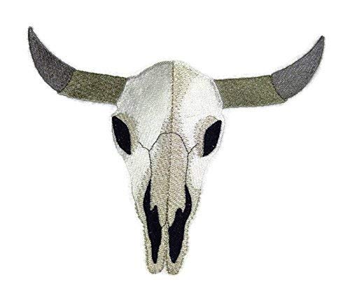 Naturaleza entretejida en hilos, increíble reino animal [Cráneo de buey del Salvaje Oeste] [Personalizado y único] Parche bordado para planchar o coser [7,33" x 5,8"] [Hecho en EE. UU.]