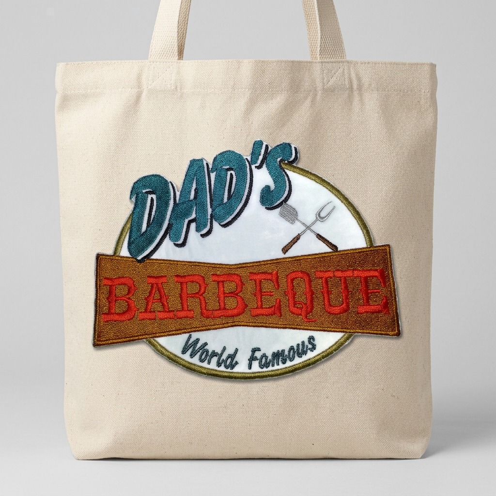 Dad’s Barbeque patch on a canvas tote bag