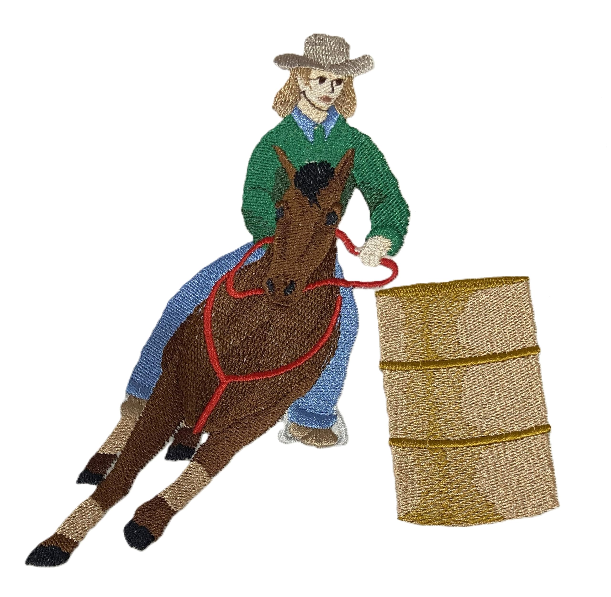 Beyond Vision Custom Horse [ Barrel Racer ] Embroidered Iron on/Sew Patch (6" x 5.83")