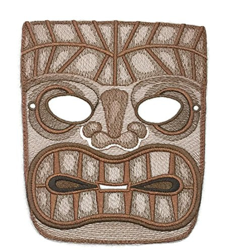Increíble parche bordado para planchar o coser de máscara Tiki personalizada [5,6" x 6,75"] [Hecho en EE. UU.]