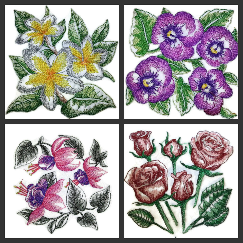 Parche bordado termoadhesivo/cosido con diseño de flores florecientes (12,8 x 12,8 cm) [Hecho en EE. UU.]