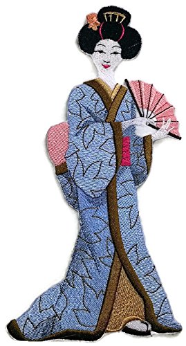 Amazing Custom Geisha Portraits [Geisha with Fan] [Rich Japanese Culture and Tradition] Embroidered Iron On/Sew patch (6.31" x 6.25") [Made in USA]