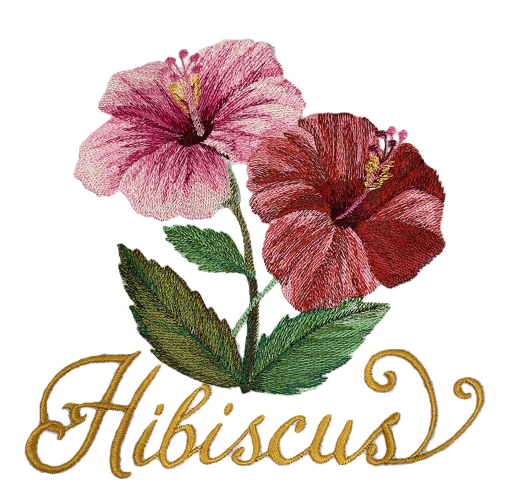 Hibiscus in Watercolor Flower Embroidered Iron on/Sew Patch (6.9" x 7.22")
