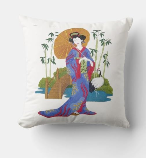 Amazing Custom Geisha Portraits [Geisha in Garden] [Rich Japanese Culture and Tradition] Embroidered Iron On/Sew Patch (11.5" x 9") [Made in USA]