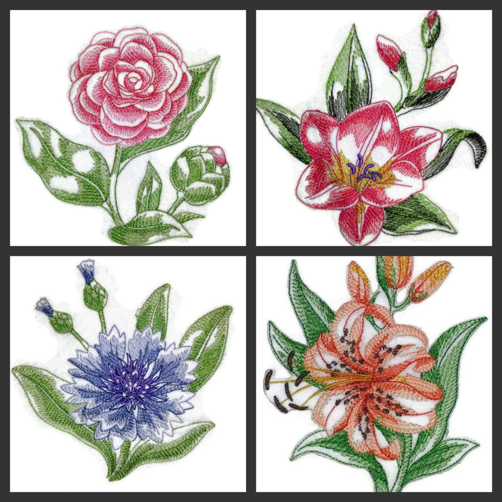 Parche bordado termoadhesivo/cosido con diseño de flores en flor personalizado [Fresia individual con dibujo] [12,3 cm x 12,3 cm] [Hecho en EE. UU.]