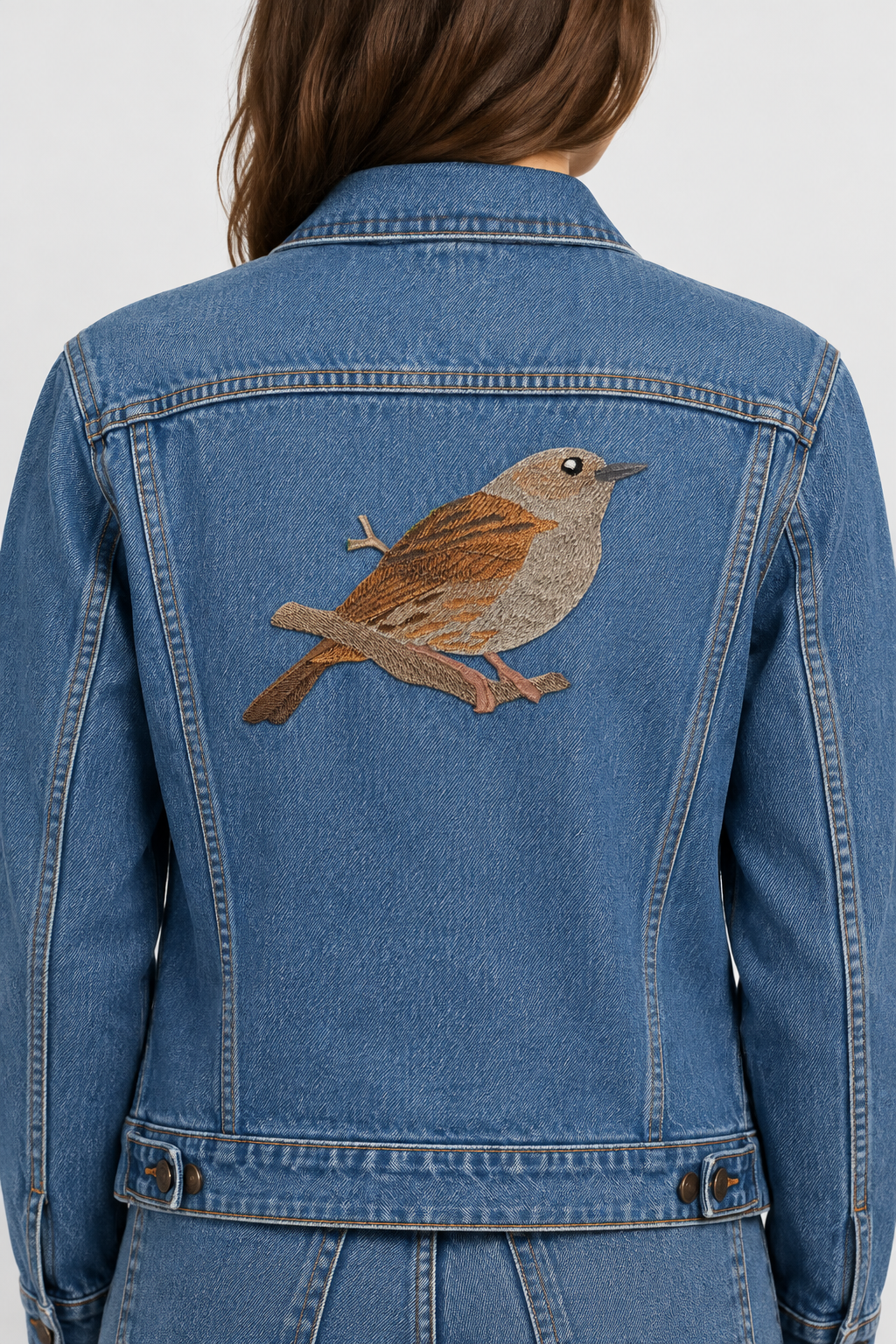 Dunnock patch on a denim jacket mockup
