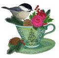 Festival Chickadee and Christmas Tea / (6.9" x 7.32") [] embroidered iron-on patch