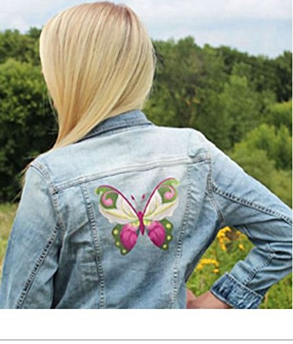 Parche bordado para planchar o coser con flores y mariposas en acuarela, personalizado y único [Mariposa zapatilla de dama en acuarela] [5,84" x 4,89"] [Hecho en EE. UU.]