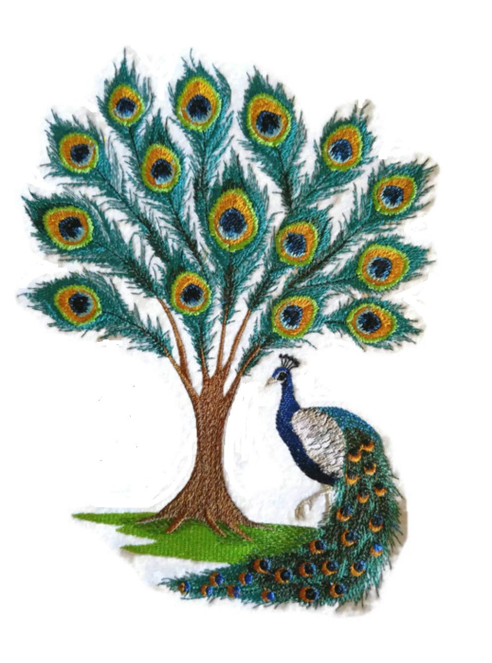 Nature Weaved in Threads, Amazing Birds Kingdom [ Peacock Tree] [Custom and Unique] Embroidered Iron on/Sew Patch (9.1" x 6.9") [Made in USA]
