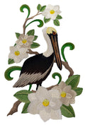 Bird Louisiana Eastern Brown Pelican and Magnolia Medley - Beyond Vision (7" x 10.67") embroidered iron-on patch