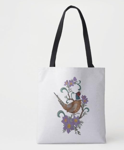 Custom South Dakota Ring-Necked Pheasant and Pasqueflower Medley Bird Embroidery Iron On/Sew Patch - Beyond Vision (6.99" x 10.18")