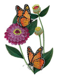 Monarchs and Zinnias Spray (6.9" x 9.98") embroidered iron-on patch