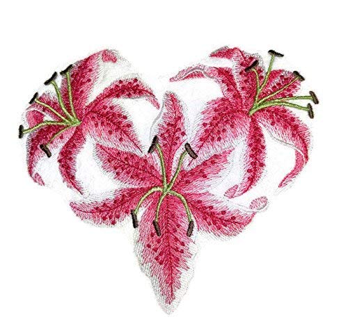 Custom:Heart of Lilies Embroidered Iron on/Sew Patch (6.9" x 6.11")] [Made in USA]