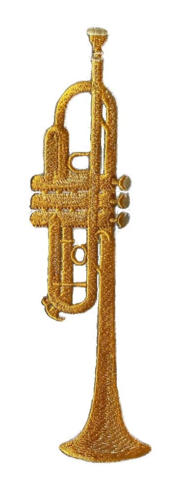 Instrumentos musicales [Trompeta] [Personalizado y único] Parche bordado para planchar o coser [3,66" (ancho) x 8" (alto)] [Hecho en EE. UU.]