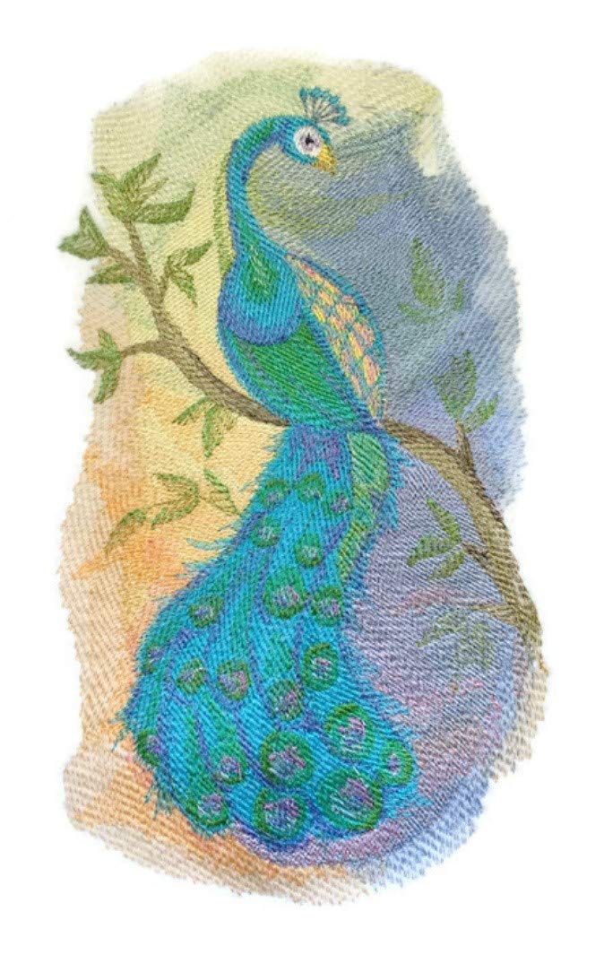 Nature Weaved in Threads, Amazing Birds Kingdom [Peacock in Watercolor] [Custom and Unique] Embroidered Iron on/Sew Patch [9.42" x "5.85"] [Made in USA]