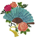 Fan with Roses (7.5" x 7.8") embroidered iron-on patch