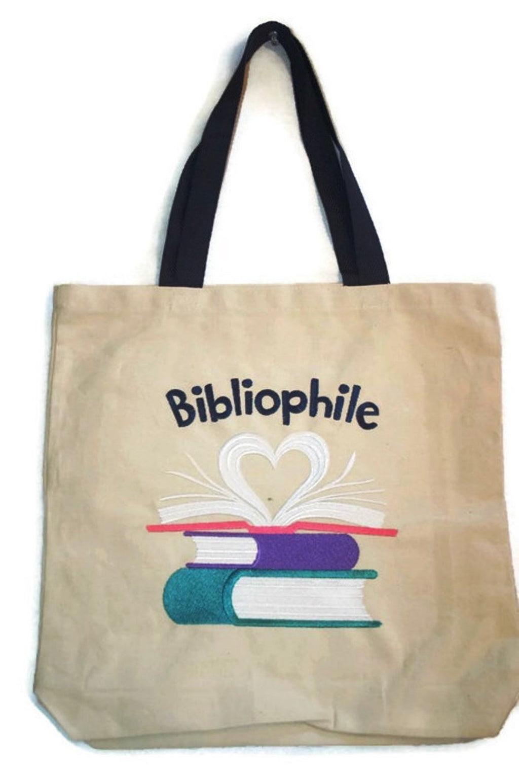 Bolso de playa/tote de lona resistente de 22" con bordado personalizado de BeyondVision [Bibliophile]