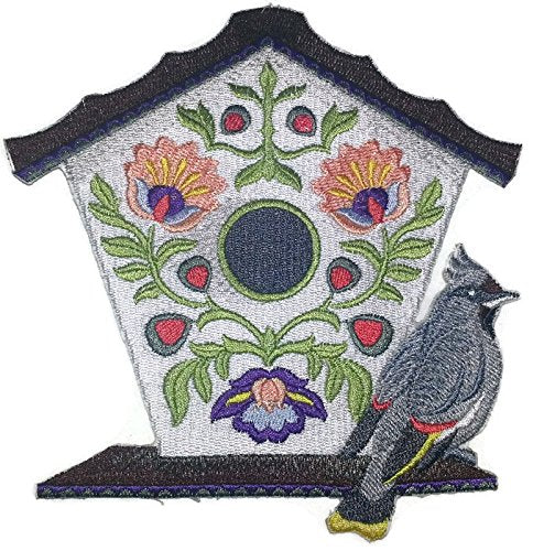 Casa de pájaros única y personalizada, increíble [Casa de pájaros de arte popular polaco con ala de cera bohemia] Parche bordado para planchar o coser [6,82 x 4,8] [Hecho en EE. UU.]