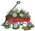 Little Red Wagon With Flowers (5.48" x 4.86") embroidered iron-on patch