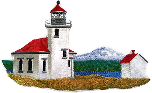 Parche bordado termoadhesivo/cosido de faro [Point Robinson Lighthouse], personalizado y único [24 x 14 cm] [Hecho en EE. UU.]