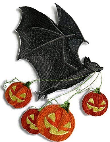 BeyondVision Custom and Unique Happy Halloween [ Flying Bat with Jack O Lanterns ] Embroidered Iron on/Sew Patch (5.88" x 7.35") [Made in USA]