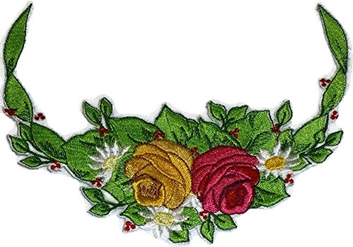 Parche bordado para planchar o coser con diseño de rosa romántica personalizada [Rosa en semicírculo] [11,4 x 11,4 cm] [Hecho en EE. UU.]