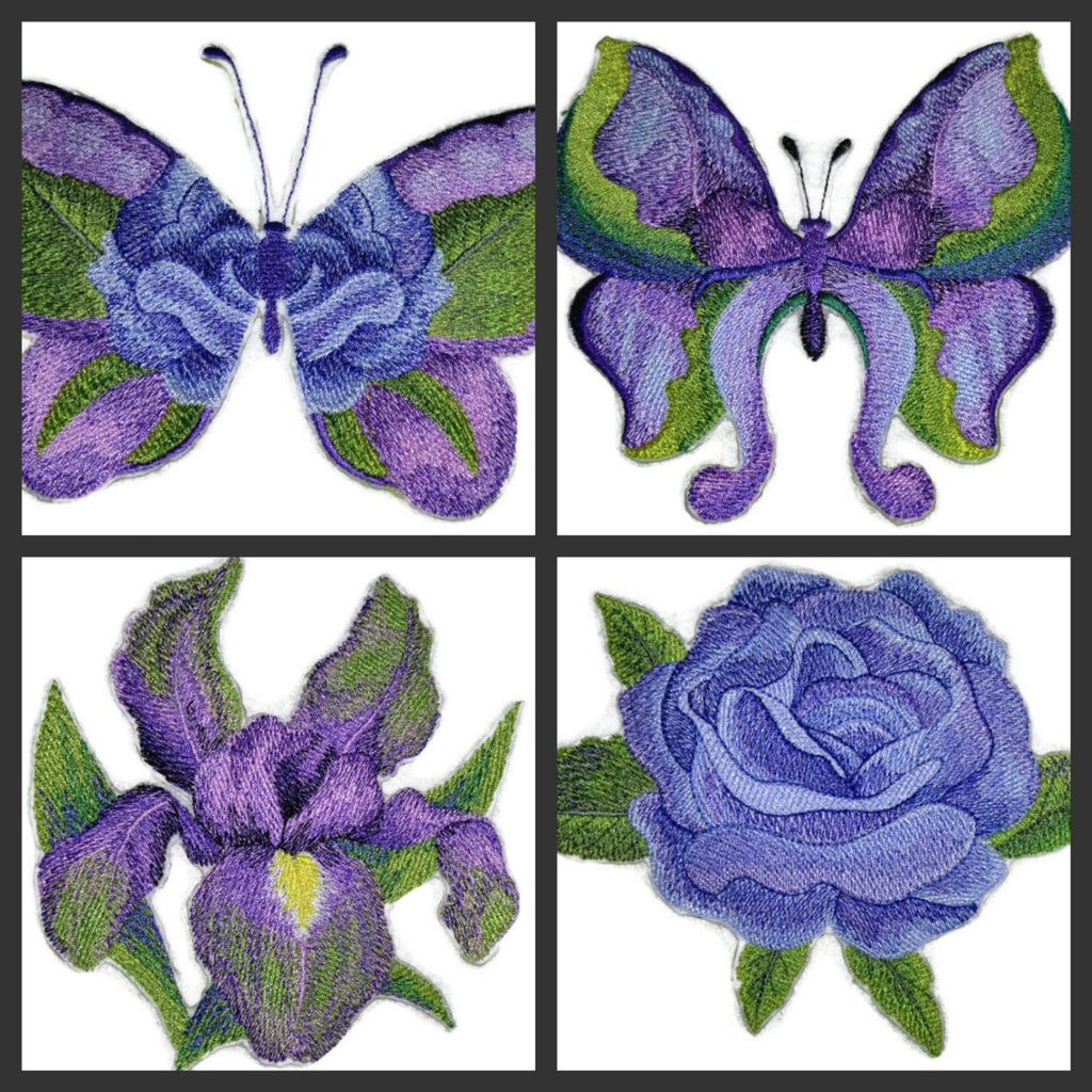 Custom and Unique Water Color Blooms and Butterflies [Watercolor Blue Rose Butterfly] Embroidered Iron on/Sew Patch (6.11" x 4.85") [Made in USA]