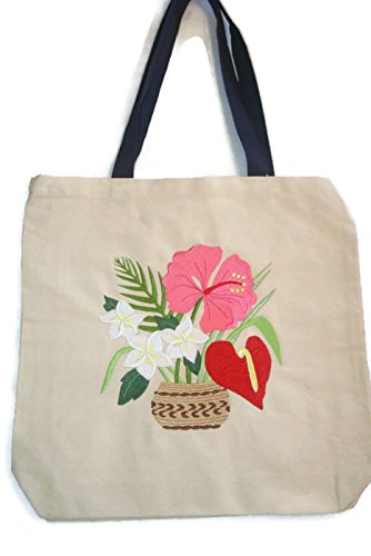 Bolso de playa/tote de lona resistente BeyondVision personalizado de 22" con bordado [Aloha Bouquet]